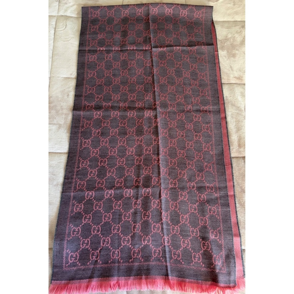 GUCCI Wool Pink & Gray Scarf 72"L EXCELLENT CONDITION!